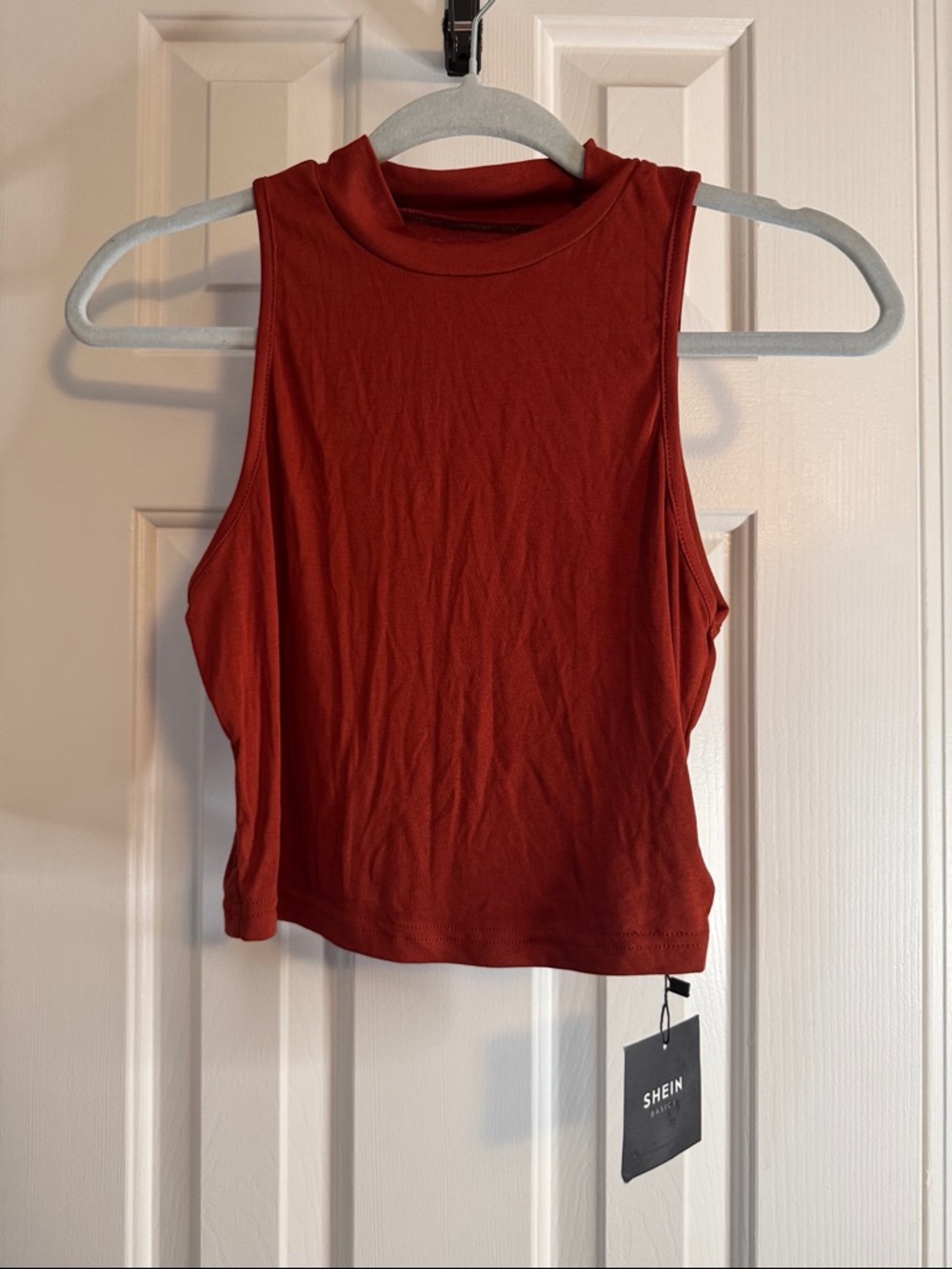 SHEIN Rust Mock Neck Sleeveless Crop Tank Top (R)